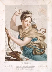 Frimaire (november-december), derde maand van de Republikeinse kalender, gegraveerd door Tresca, ca. 1794